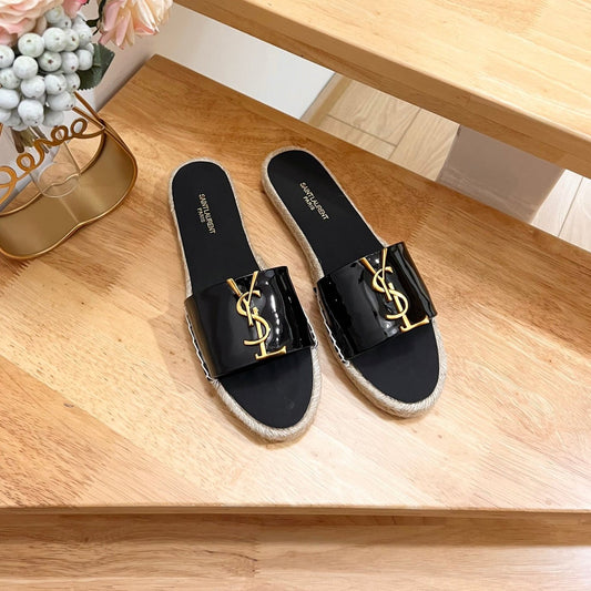 SL YVES LOGO SLIPPER BLACK CALFSKIN