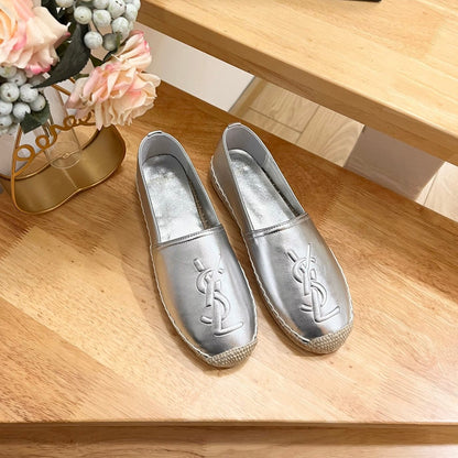 SL YVES EMBOSSED LOGO SLIP ON SILVER CALFSKIN