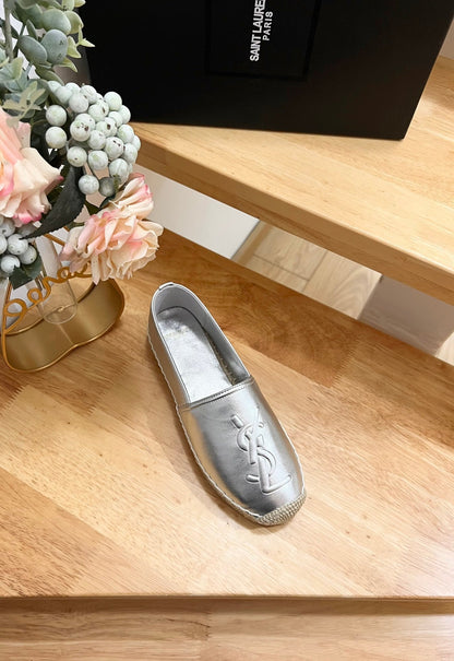 SL YVES EMBOSSED LOGO SLIP ON SILVER CALFSKIN