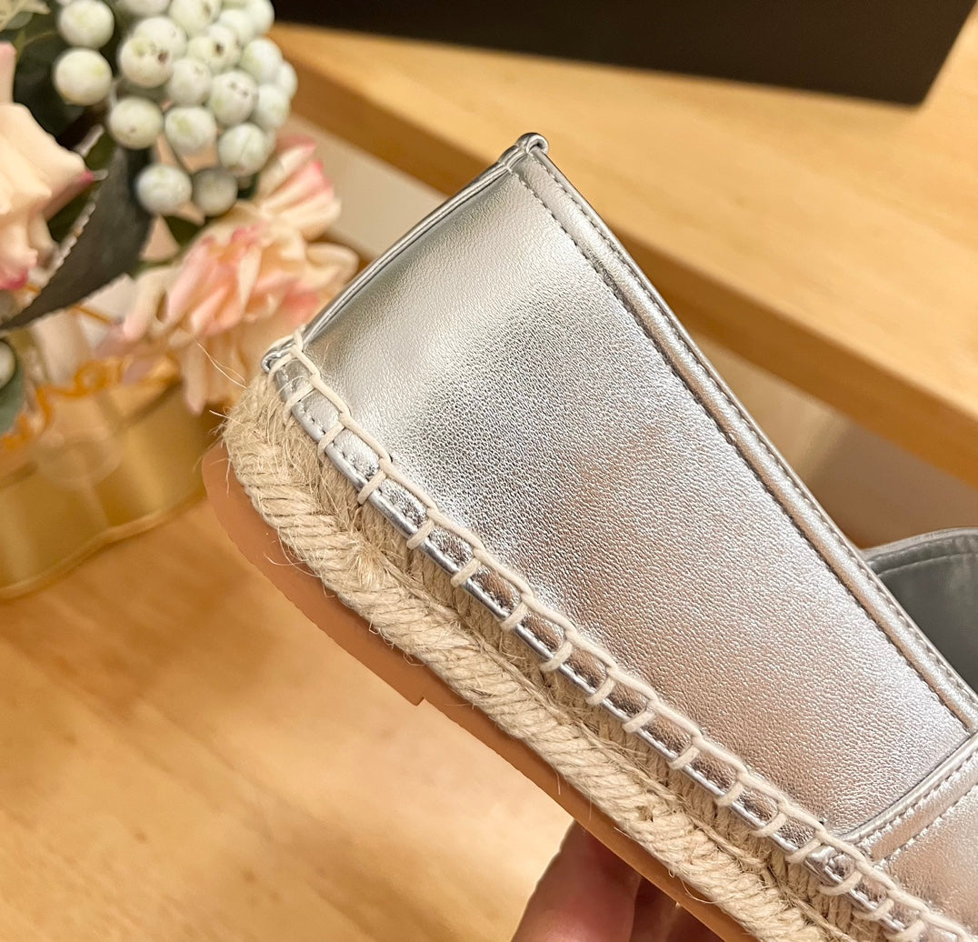 SL YVES EMBOSSED LOGO SLIP ON SILVER CALFSKIN