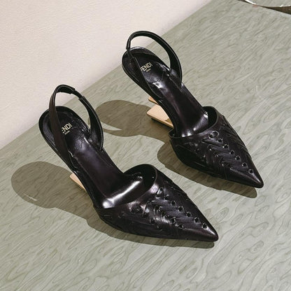 FENDI FIRST HIGH-HEELED SLINGBACK 85 MM IN BLACK LAMBSKIN GOLD HARDWARE