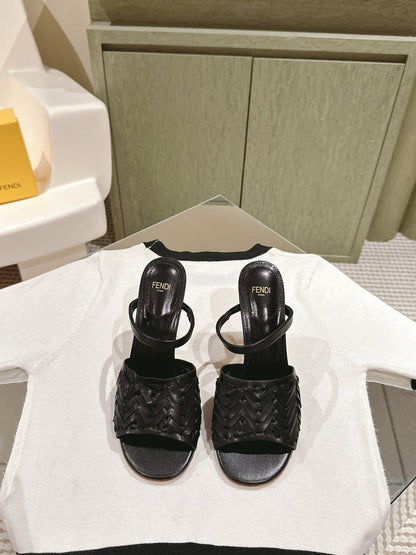 FENDI FIRST HIGH-HEELED SANDALS 85 MM IN BLACK LAMBSKIN GOLD HARDWARE