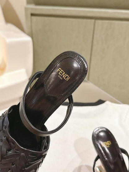 FENDI FIRST HIGH-HEELED SANDALS 85 MM IN BLACK LAMBSKIN GOLD HARDWARE