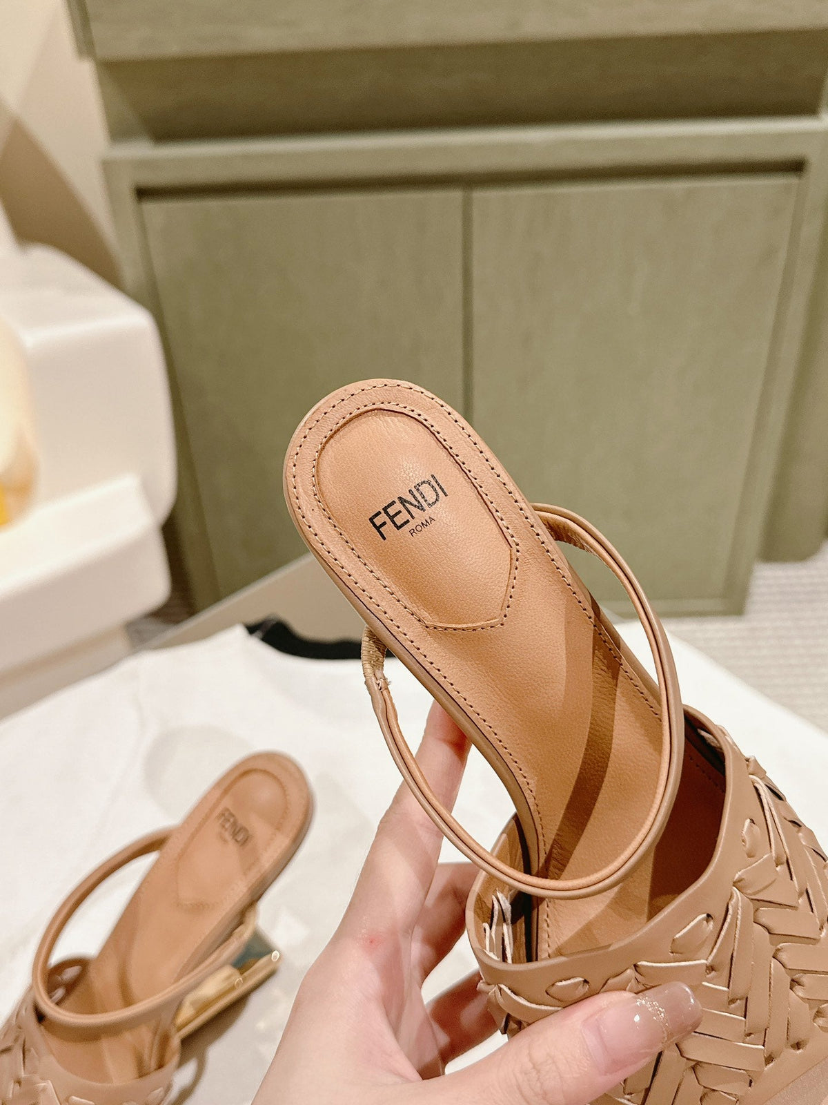 FENDI FIRST HIGH-HEELED SANDALS 85 MM IN TUSCAN TAN LAMBSKIN GOLD HARDWARE