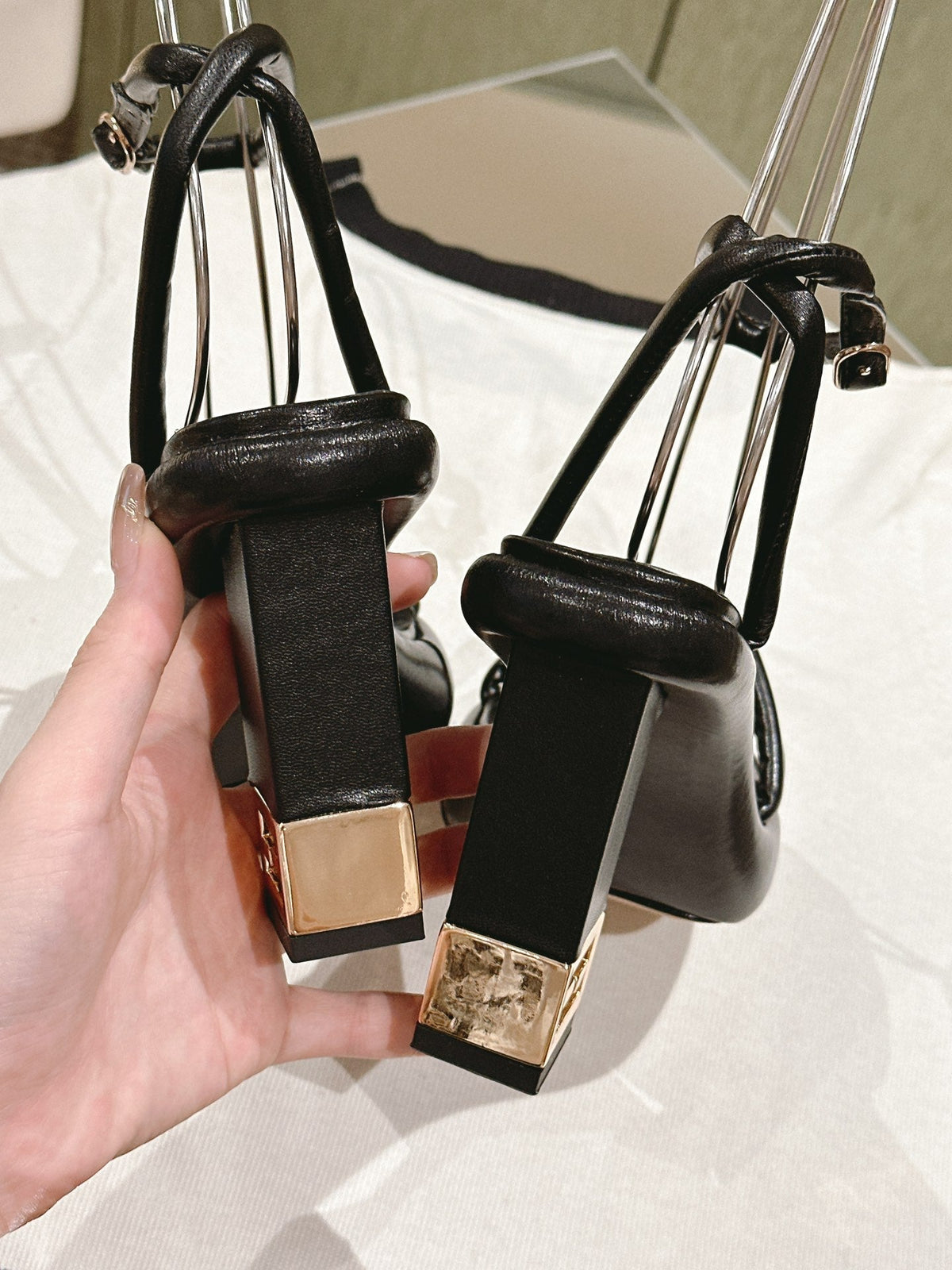 FENDI BAGUETTE HIGH HEELS 85MM IN BLACK LAMBSKIN WITH GOLD HARDWARE