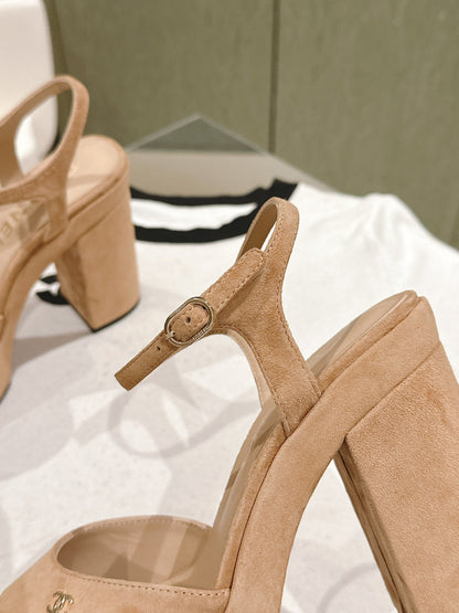 CC HIGH SANDAL PEACH PINK SUEDE CALFSKIN
