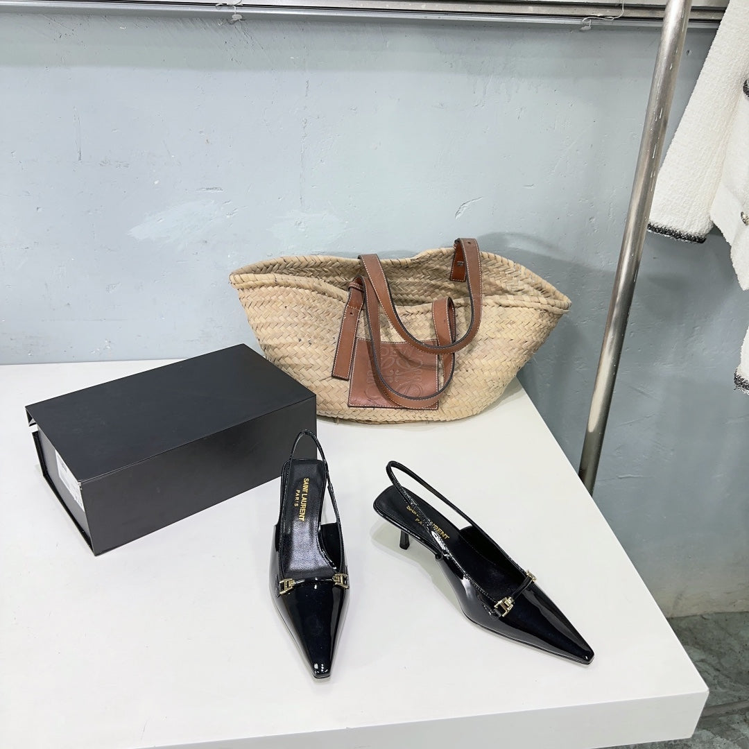 SL CARINE SLINGBACKS PUMP 60 BLACK CALFSKIN