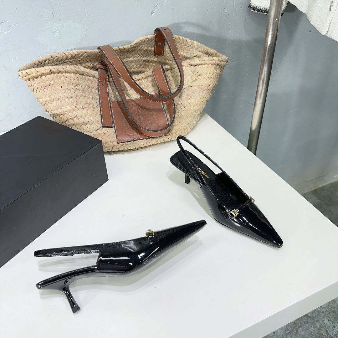 SL CARINE SLINGBACKS PUMP 60 BLACK CALFSKIN