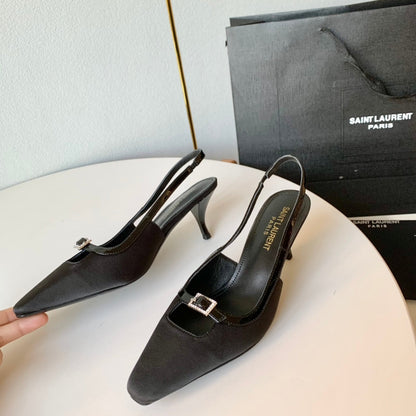 SL BLADE SLINGBACK BLACK SATIN