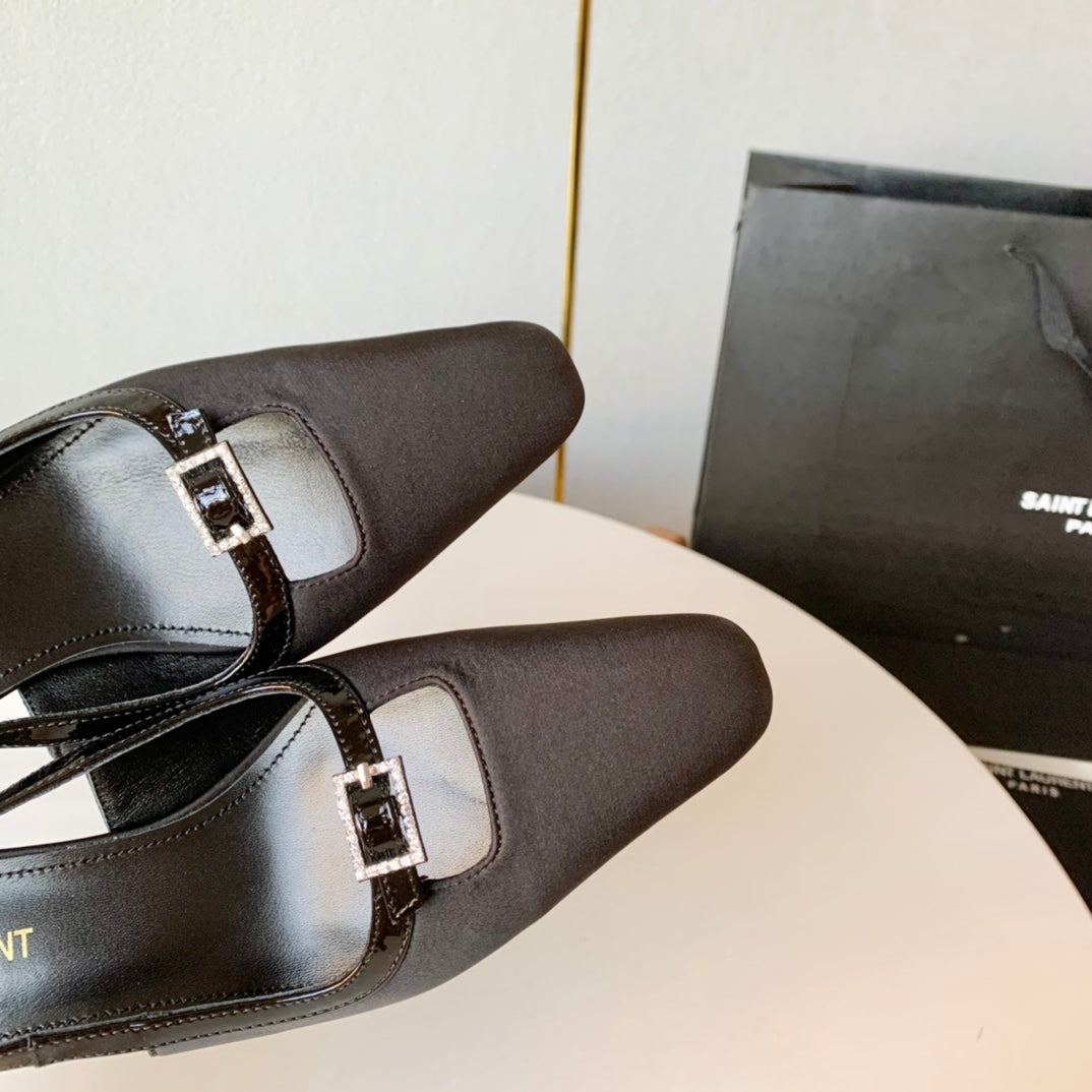 SL BLADE SLINGBACK BLACK SATIN