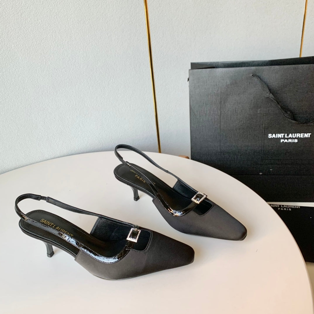 SL BLADE SLINGBACK BLACK SATIN