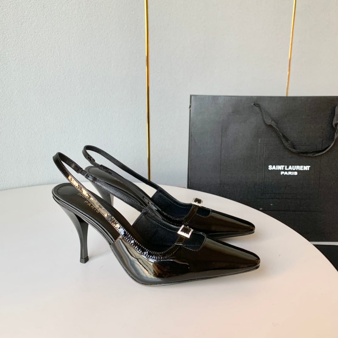 SL BLADE SLINGBACK BLACK POLISHED CALFSKIN