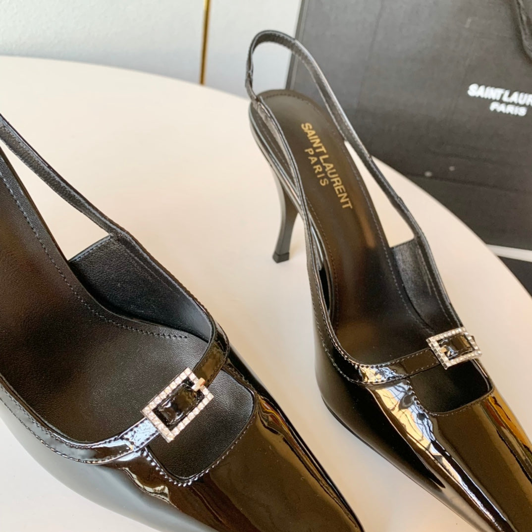SL BLADE SLINGBACK BLACK POLISHED CALFSKIN