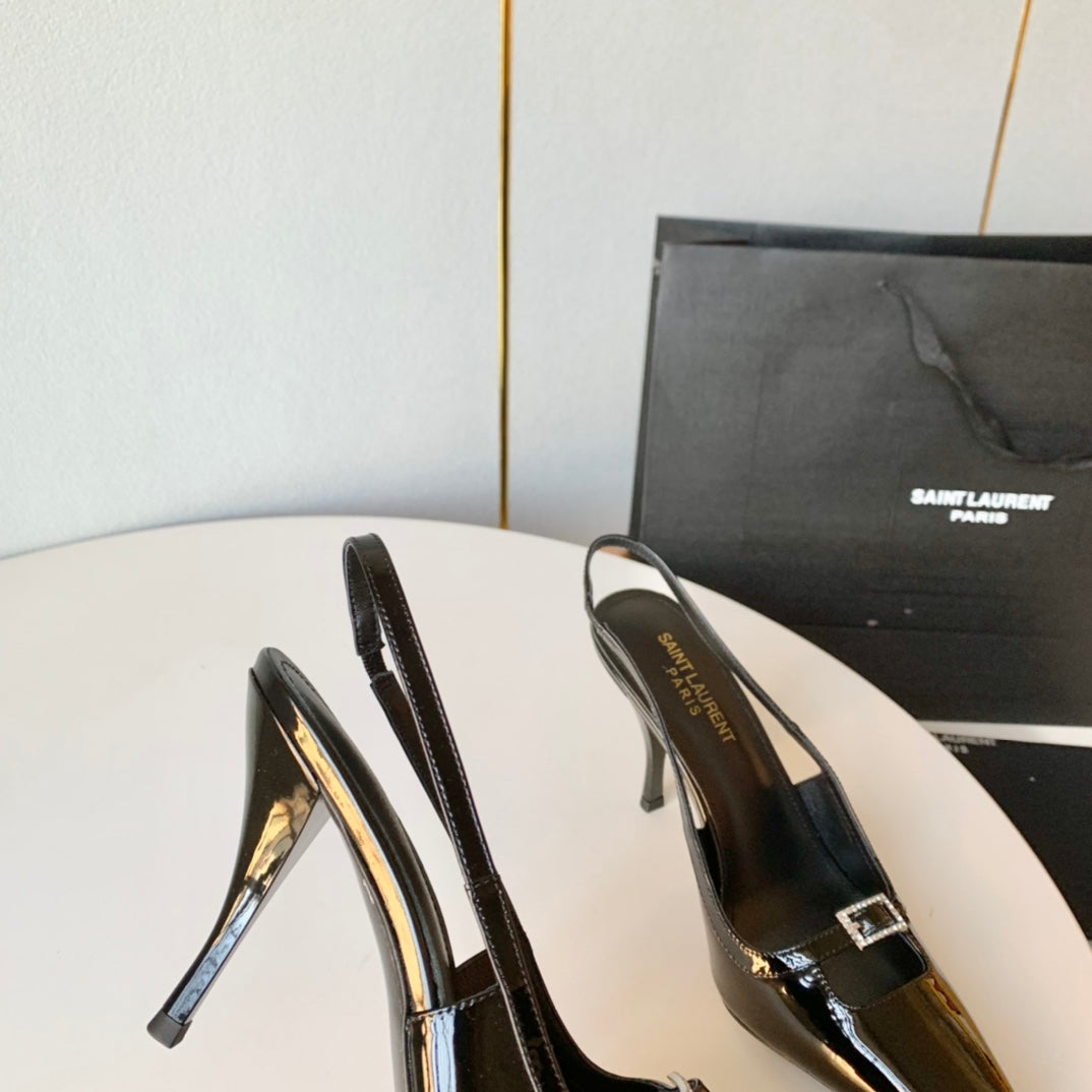 SL BLADE SLINGBACK BLACK POLISHED CALFSKIN