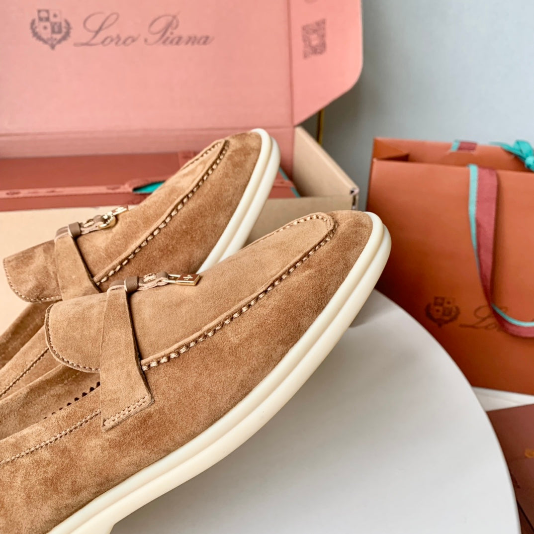 Loro Piana Brown Suede Summer Charms Walk Loafers