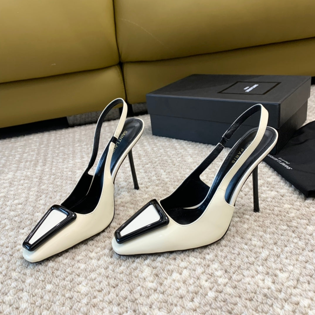 SL TRIANGLE HEELED SLINGBACKS WHITE CALFSKIN