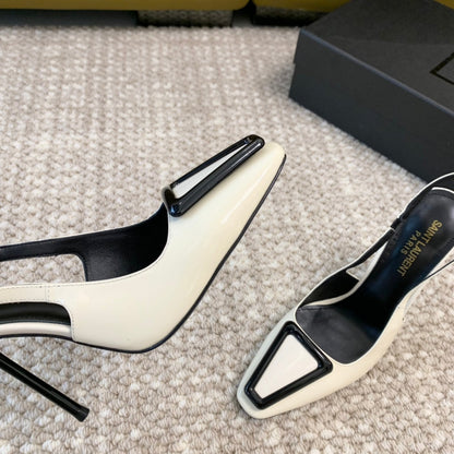SL TRIANGLE HEELED SLINGBACKS WHITE CALFSKIN