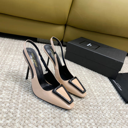 SL TRIANGLE HEELED SLINGBACKS BISQUE CALFSKIN