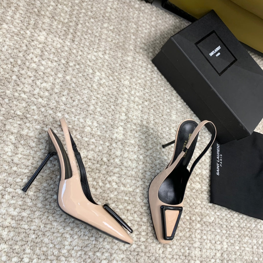 SL TRIANGLE HEELED SLINGBACKS BISQUE CALFSKIN