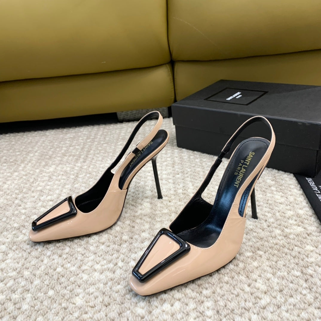 SL TRIANGLE HEELED SLINGBACKS BISQUE CALFSKIN