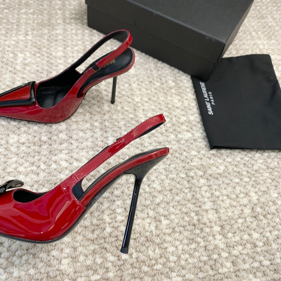 SL TRIANGLE HEELED SLINGBACKS RED CALFSKIN