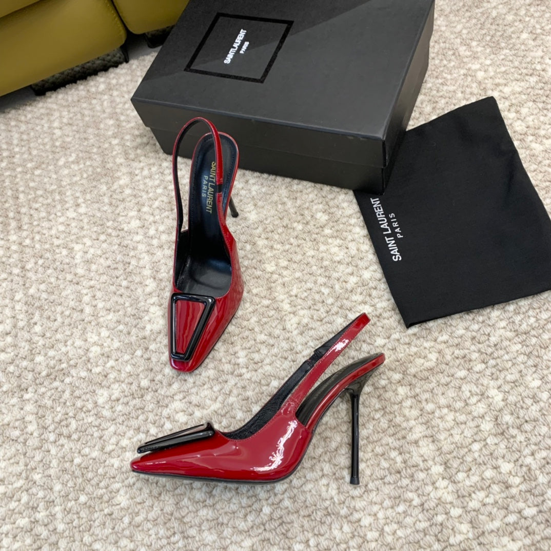 SL TRIANGLE HEELED SLINGBACKS RED CALFSKIN