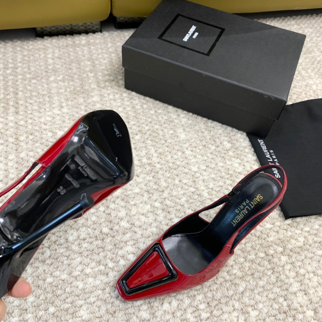 SL TRIANGLE HEELED SLINGBACKS RED CALFSKIN