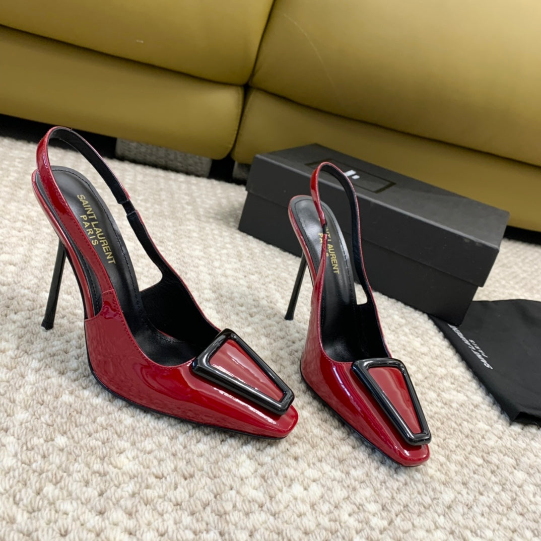 SL TRIANGLE HEELED SLINGBACKS RED CALFSKIN