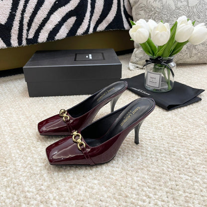 SL SQUARE TOE MULES WINE CALFSKIN