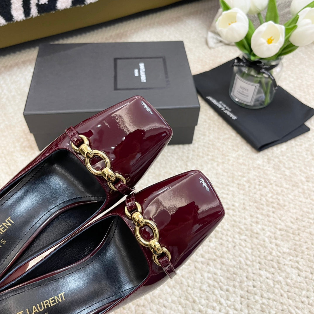 SL SQUARE TOE MULES WINE CALFSKIN