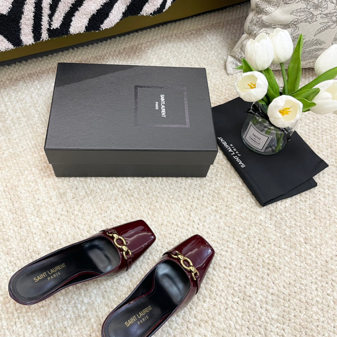 SL SQUARE TOE MULES WINE CALFSKIN