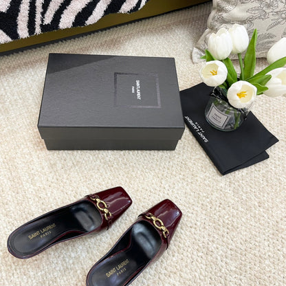 SL SQUARE TOE MULES WINE CALFSKIN