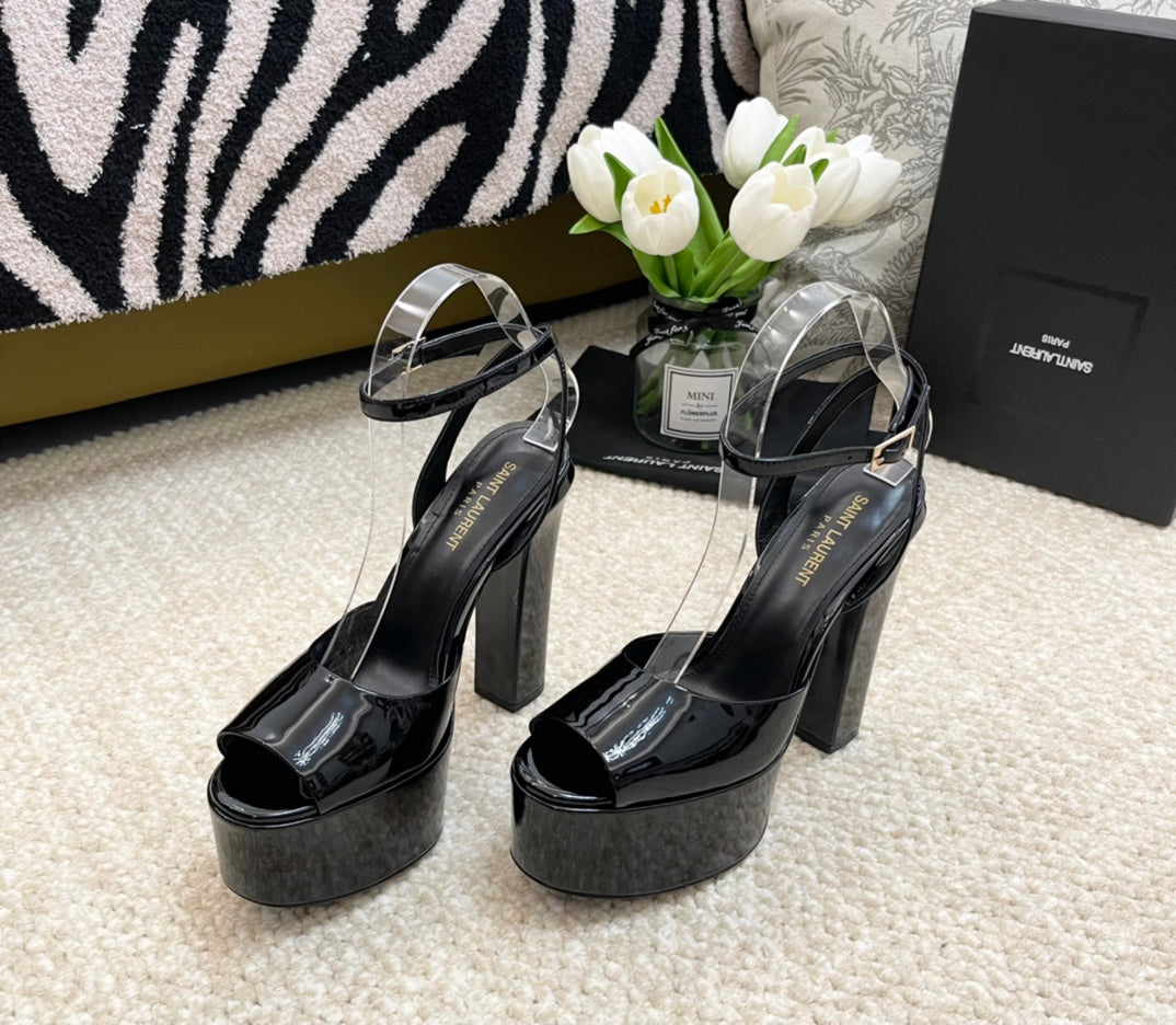 SL JODIE PLATFORM SANDALS BLACK POLISHED CALFSKIN