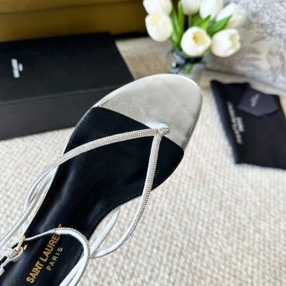 SL CRYSTAL FLAT SANDALS SILVER CALFSKIN