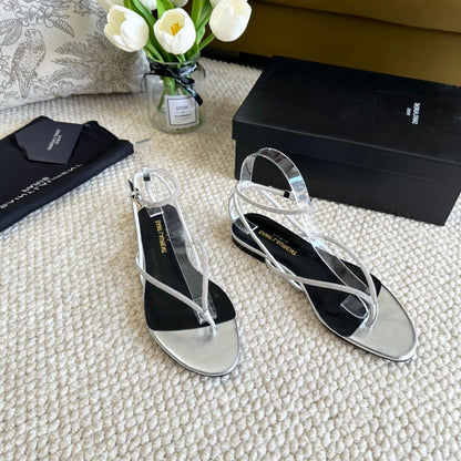 SL CRYSTAL FLAT SANDALS SILVER CALFSKIN
