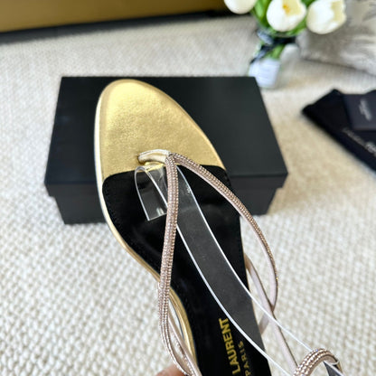 SL CRYSTAL FLAT SANDALS METALLIC GOLD CALFSKIN