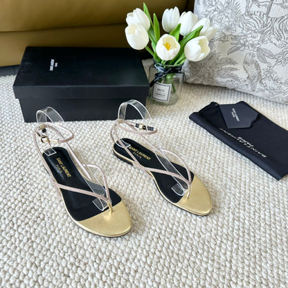 SL CRYSTAL FLAT SANDALS METALLIC GOLD CALFSKIN