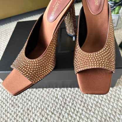 SL SEPT MULES SIENNA SATIN AND RHINESTONES