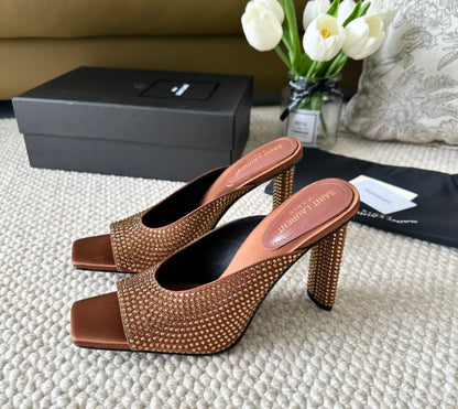 SL SEPT MULES SIENNA SATIN AND RHINESTONES