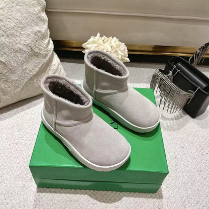 SNAP MINI ANKLE BOOTS IN PALE GRAY SUEDE AND SHEARLING LINING