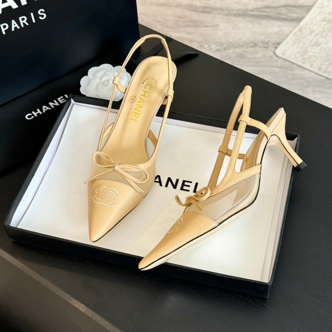 MESH LOGO SLINGBACKS IN BEIGE LAMBSKIN