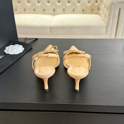 MESH LOGO SLINGBACKS IN BEIGE LAMBSKIN