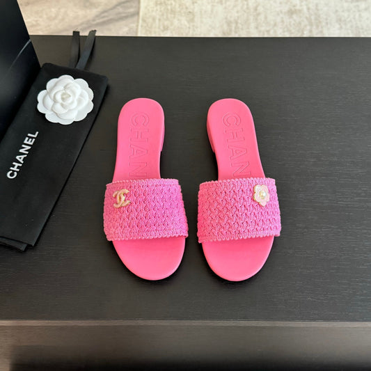 CC BRIGHT PINK WOVEN FLAT SLIPPERS