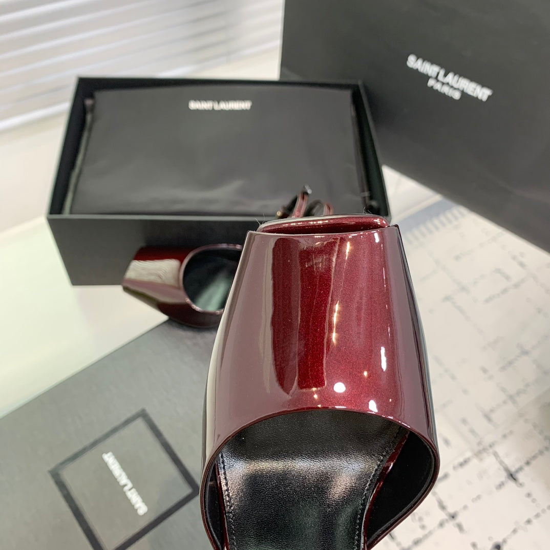SL FISH MOUTH SANDAL PUMP BERRY POLISHED CALFSKIN