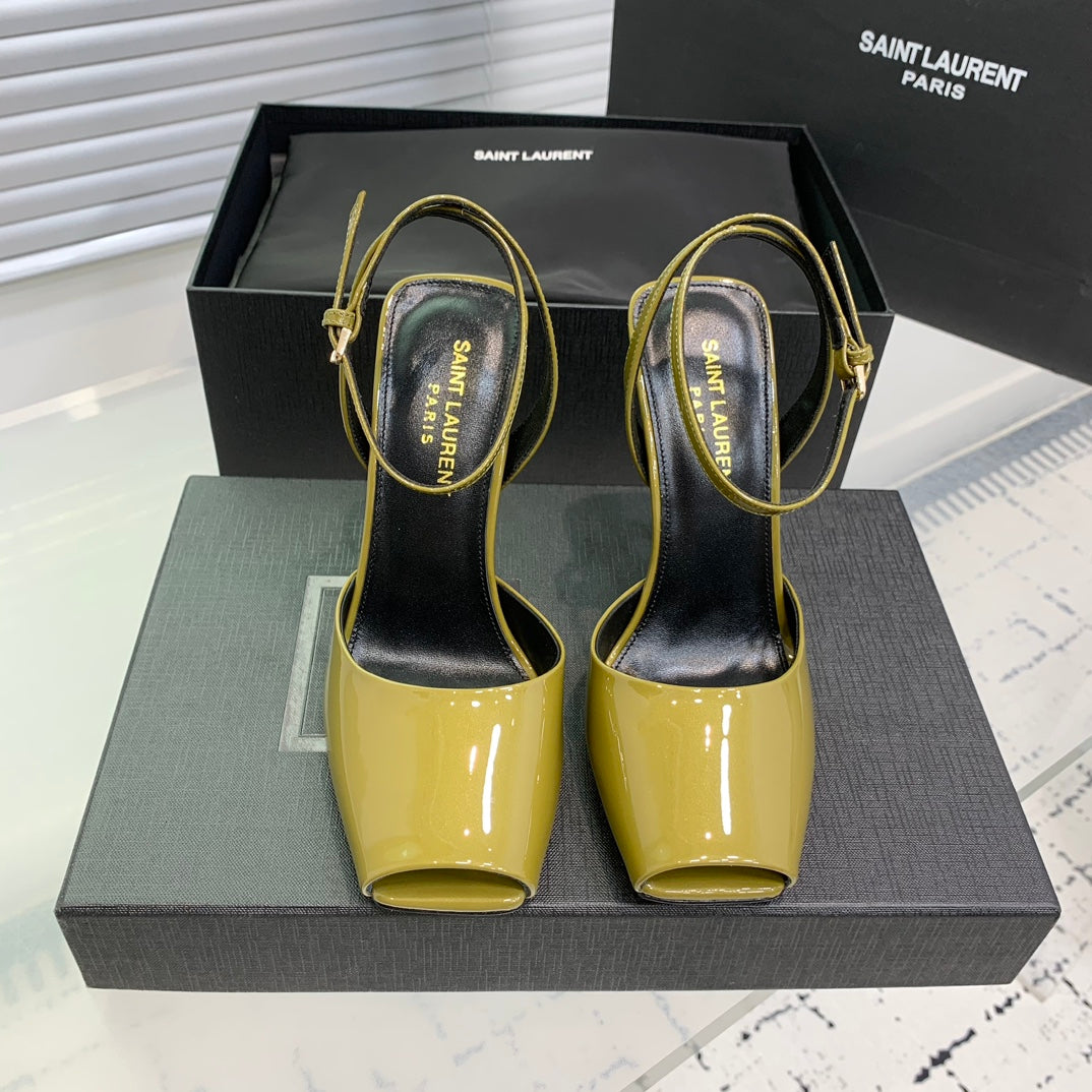 SL FISH MOUTH SANDAL PUMP LEMON POLISHED CALFSKIN