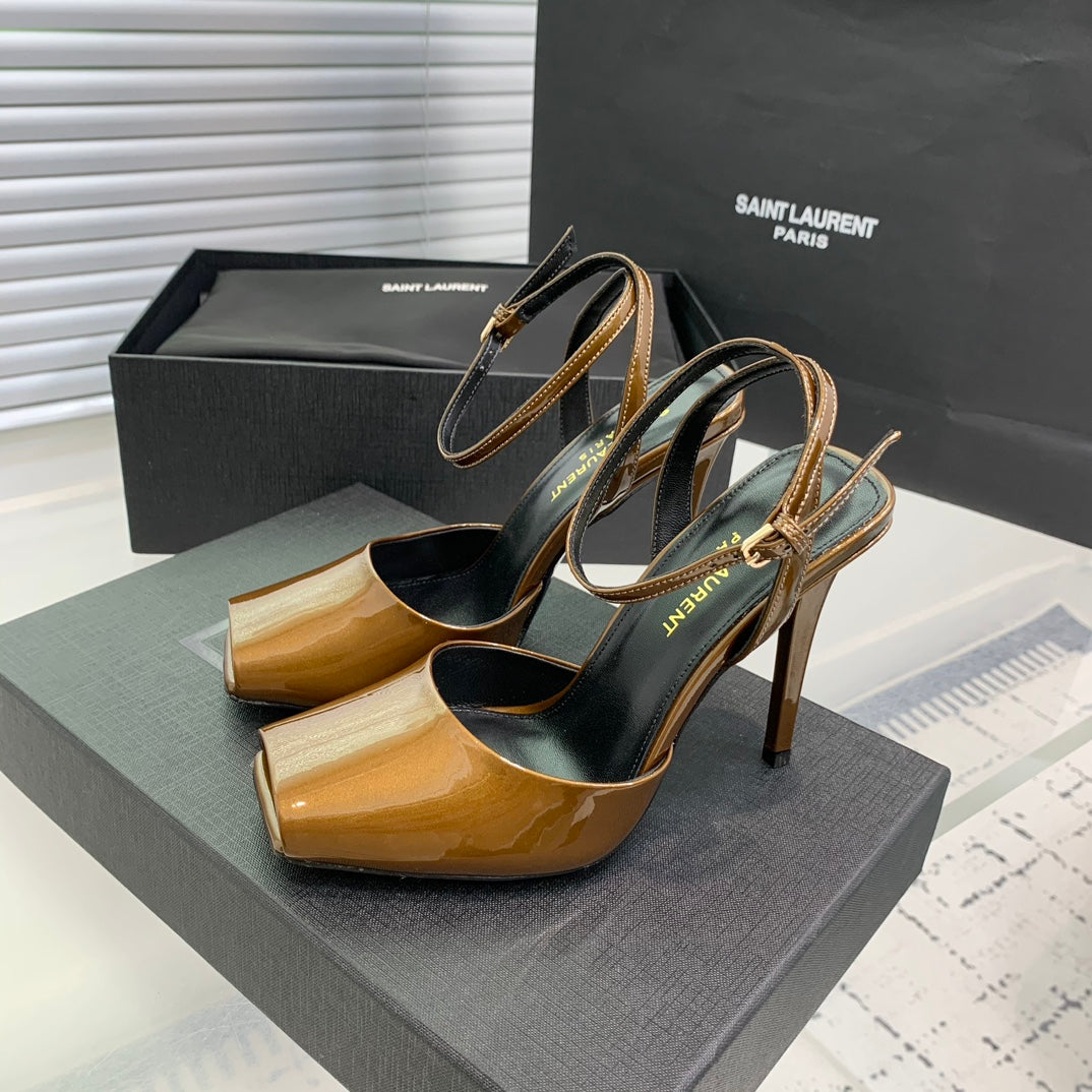 SL FISH MOUTH SANDAL PUMP BRONZE POLISHED CALFSKIN
