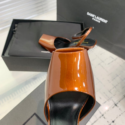 SL FISH MOUTH SANDAL PUMP OCHRE POLISHED CALFSKIN