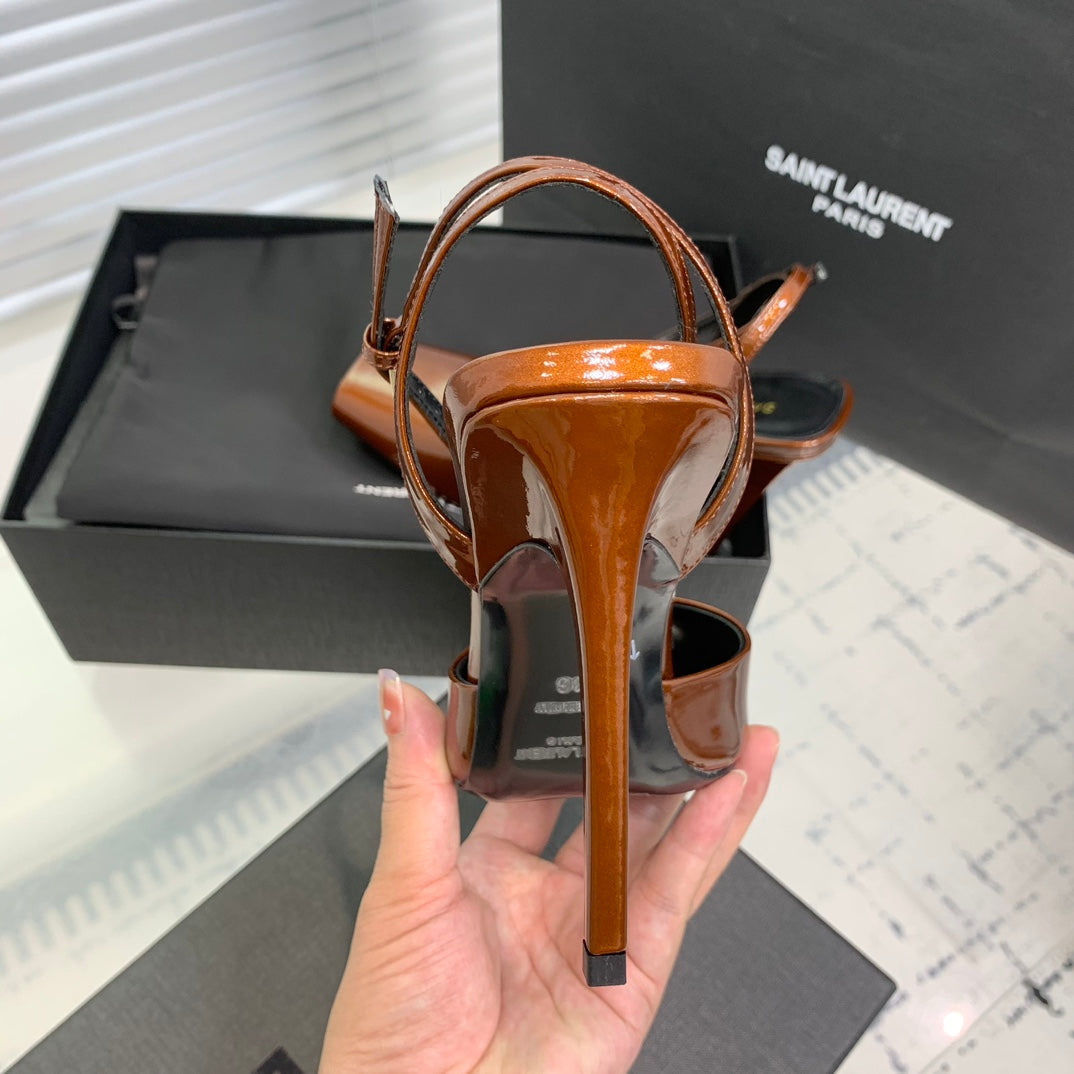 SL FISH MOUTH SANDAL PUMP OCHRE POLISHED CALFSKIN