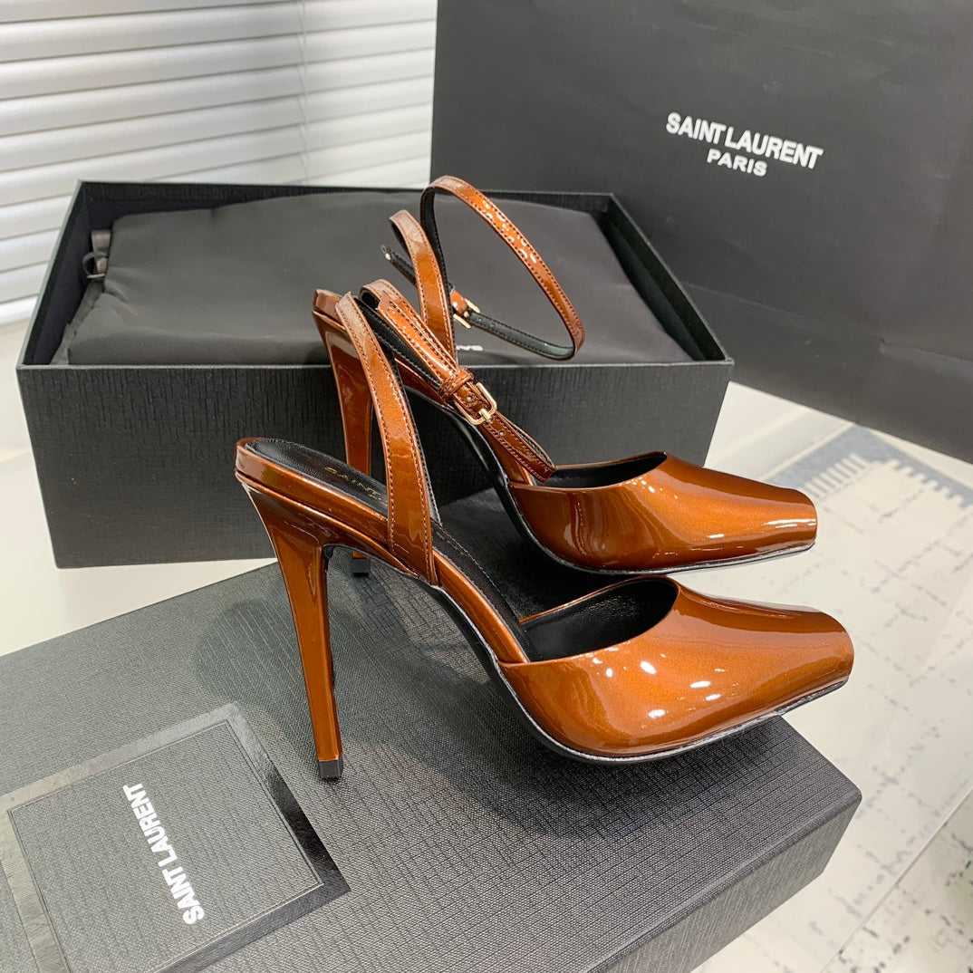 SL FISH MOUTH SANDAL PUMP OCHRE POLISHED CALFSKIN