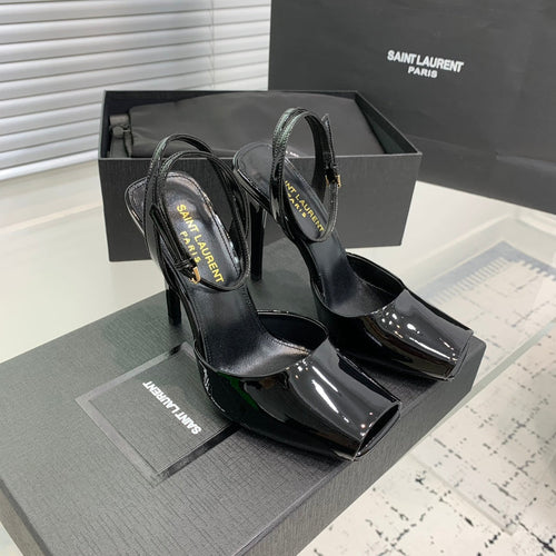 SL FISH MOUTH SANDAL PUMP BLACK POLISHED CALFSKIN